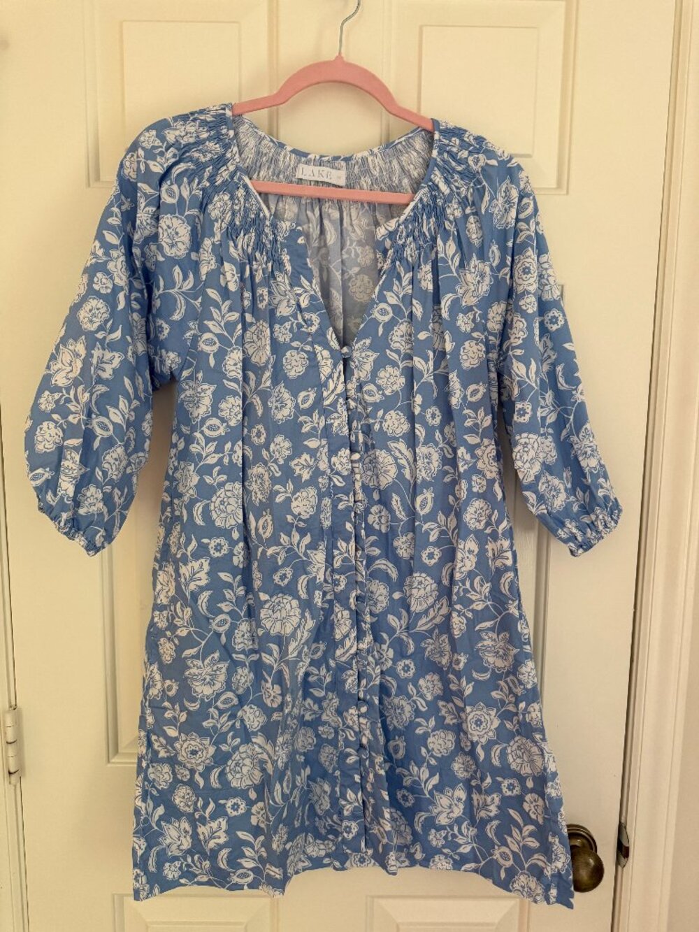 Lake blue and white floral dress size XS